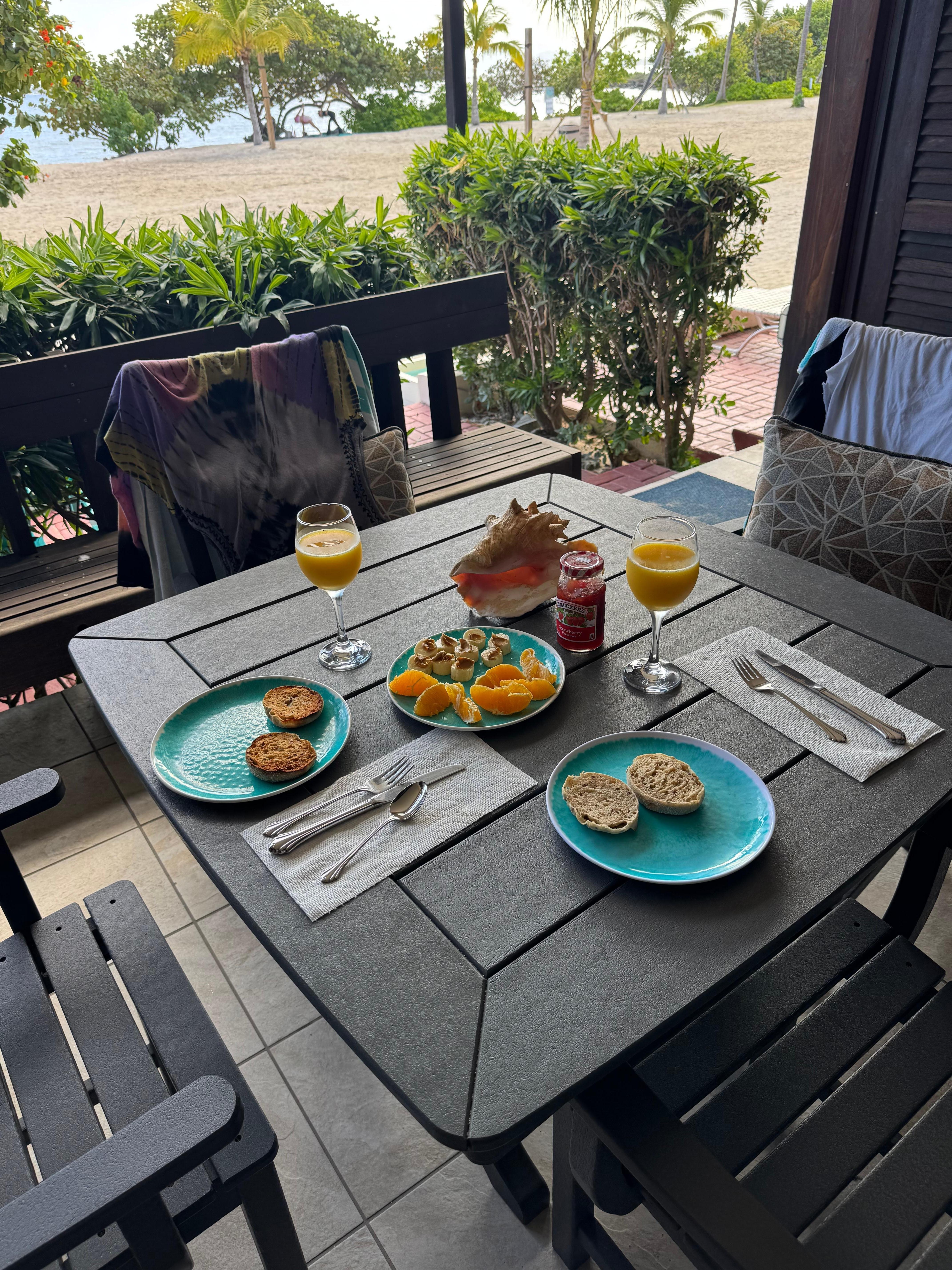 Breakfast on the back porch.