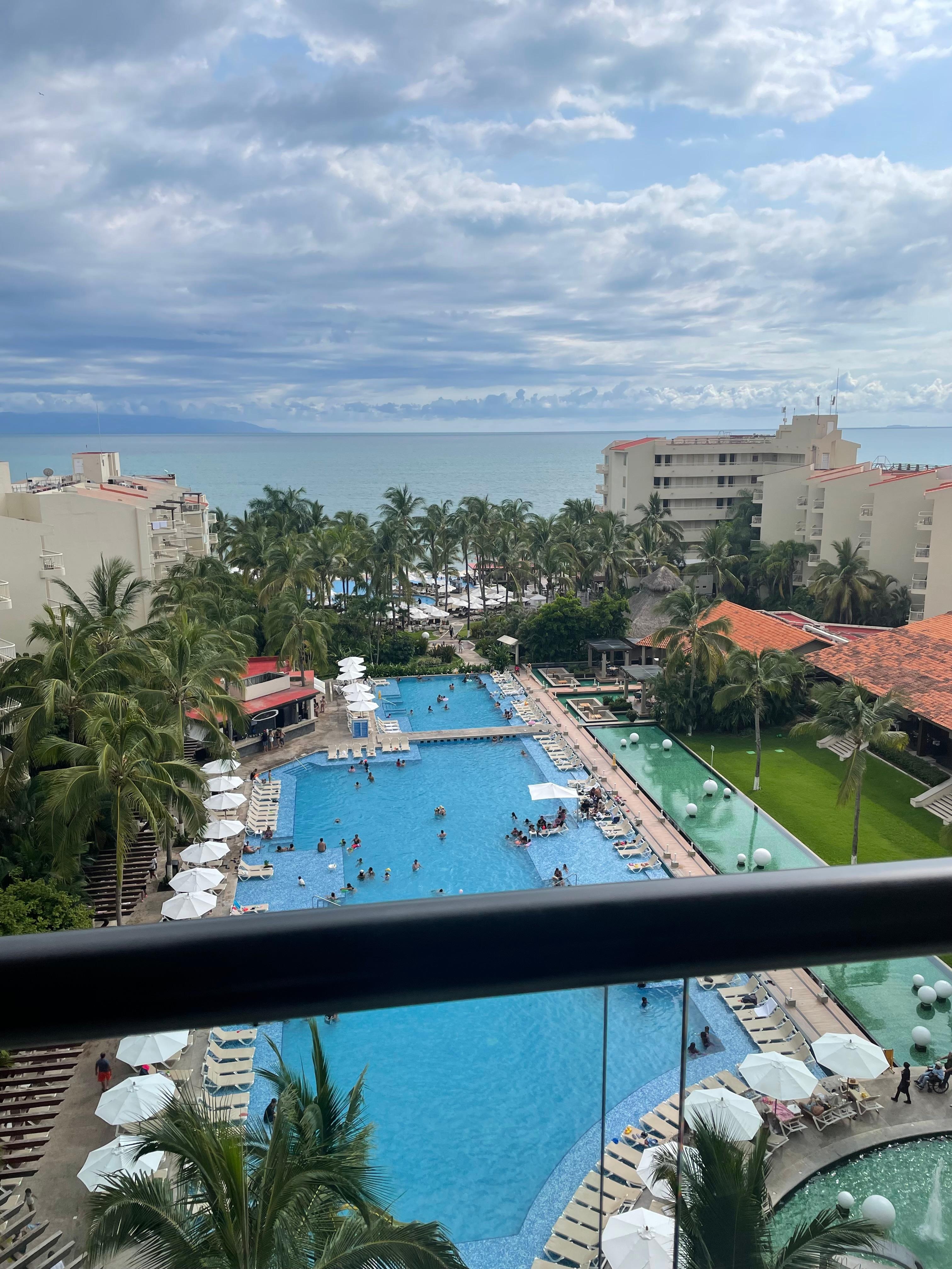 Looking out from 8th floor! View of pools and ocean.