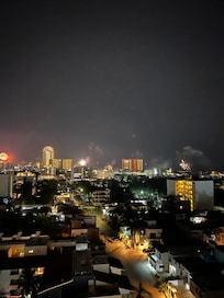 New Years Eve 2026 fireworks from rooftop deck