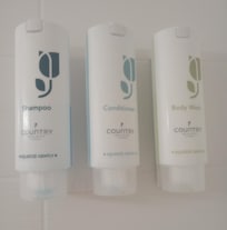 It's nice to see refillable soap and shampoo dispensers, instead of small throw-away plastic bottles.