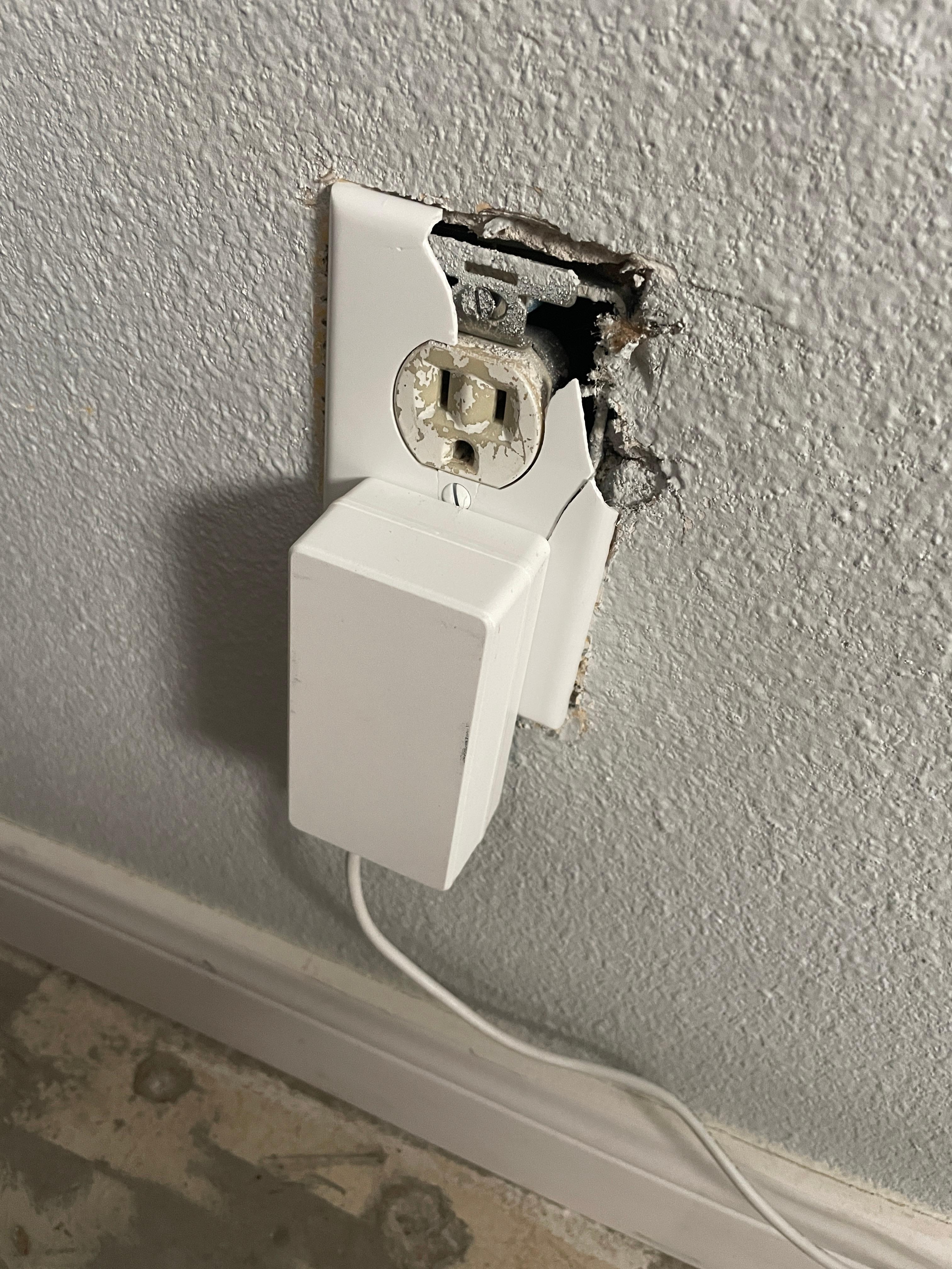 Extreme fire hazard exposed outlet 