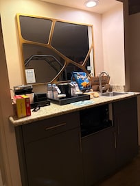 Close up view of kitchen area (those are our snacks lol)
