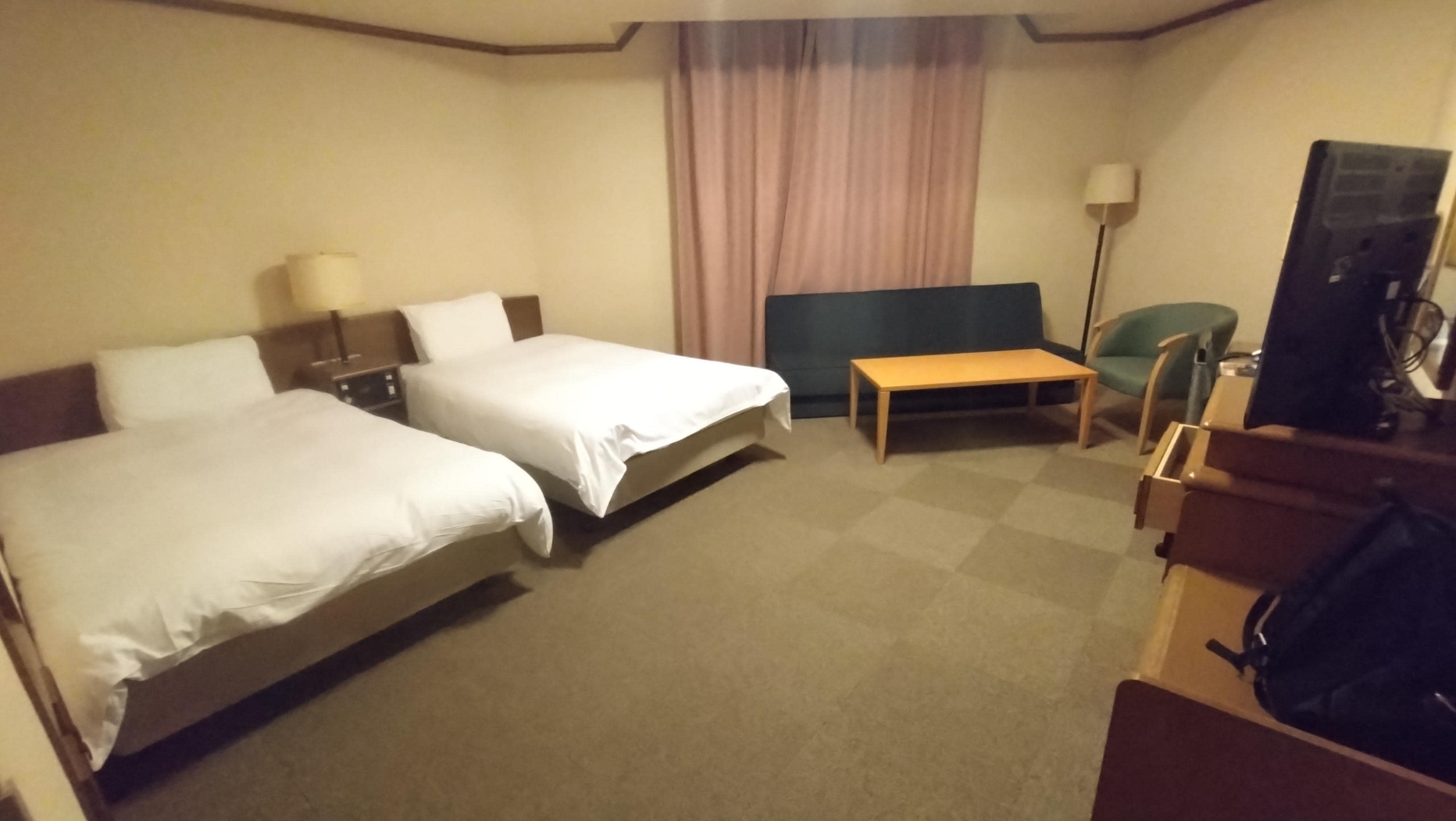 一人一泊なのにツインを案内された。片方のベットには恐れ多くて触れていません。