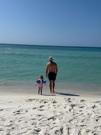 We walked across the street to play in the ocean! Less than a 5 minute walk with kids and all the beach toys