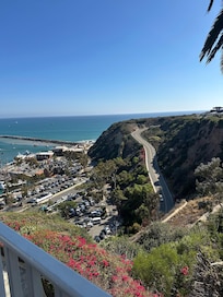 Road going down to the harbor and beach
