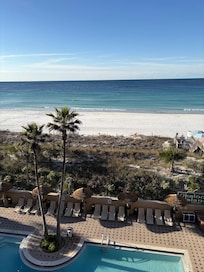 View from the balcony overlooking the pool.