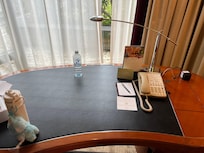 Nice desk for work and a garden view from our level seven room