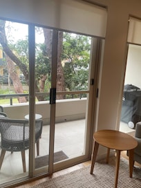 Light filled apartment and lovely leafy outlook from balcony