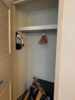Huge closet with luggage rack and iron and board