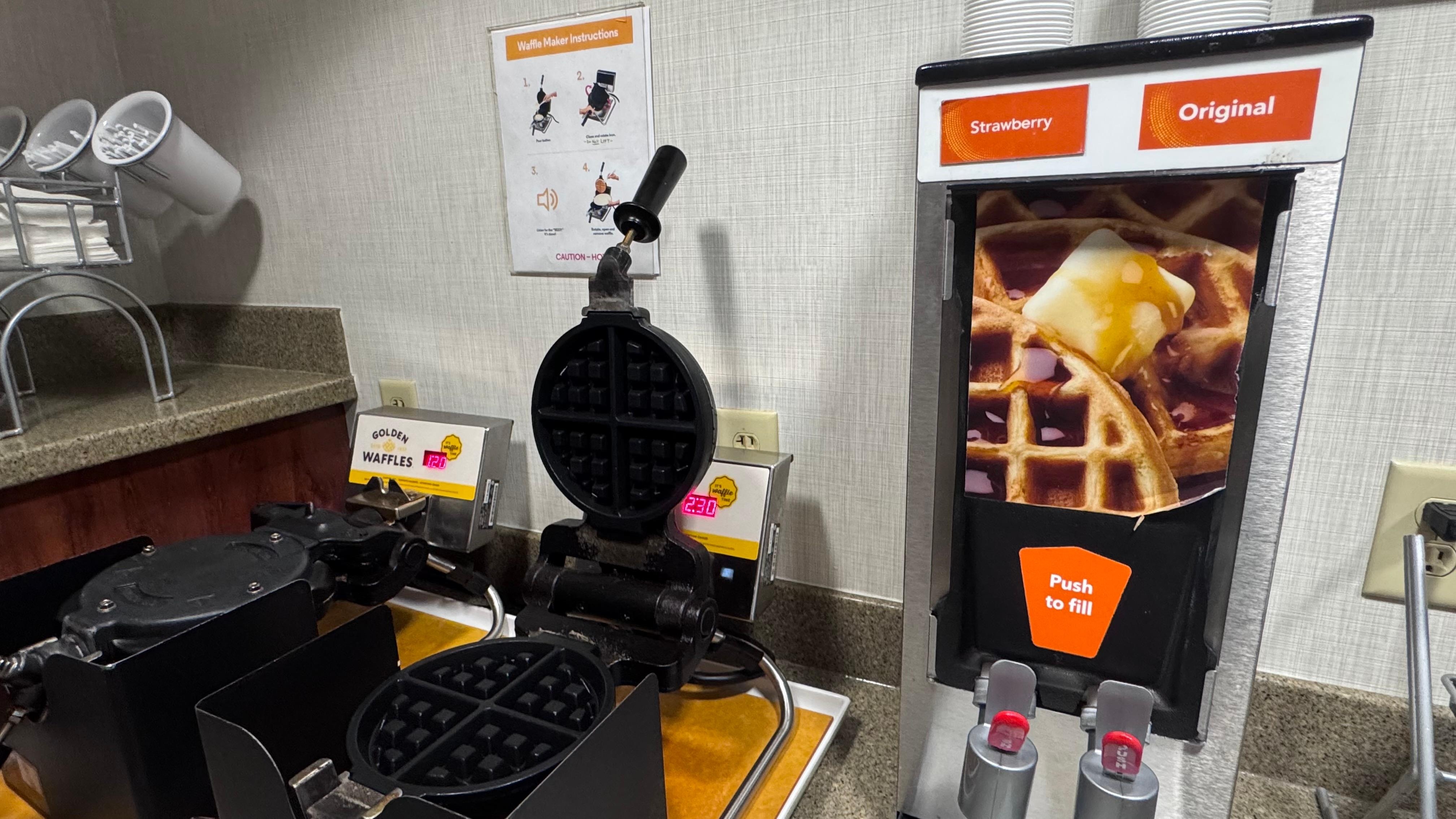 Waffle station with strawberry or regular batter! 
