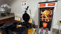 Waffle station with strawberry or regular batter!
