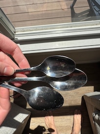 Most utensils looked like they had been run through the wash but not scrubbed first.