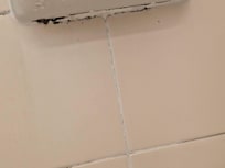 Moldy caulking throughout entire shower.