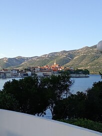 View of Korcula old town from pool terrace
