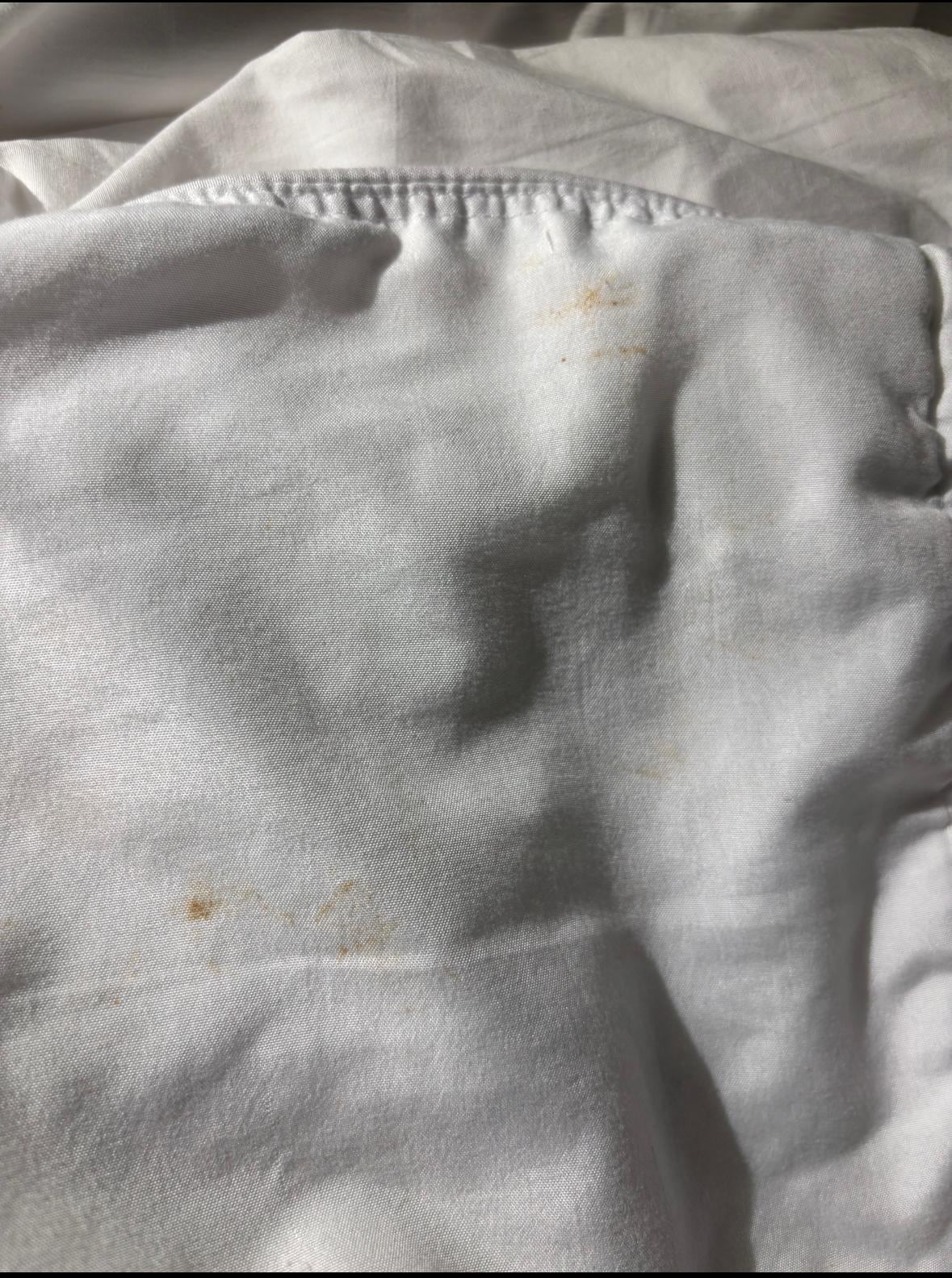 Stains on bed sheets. 