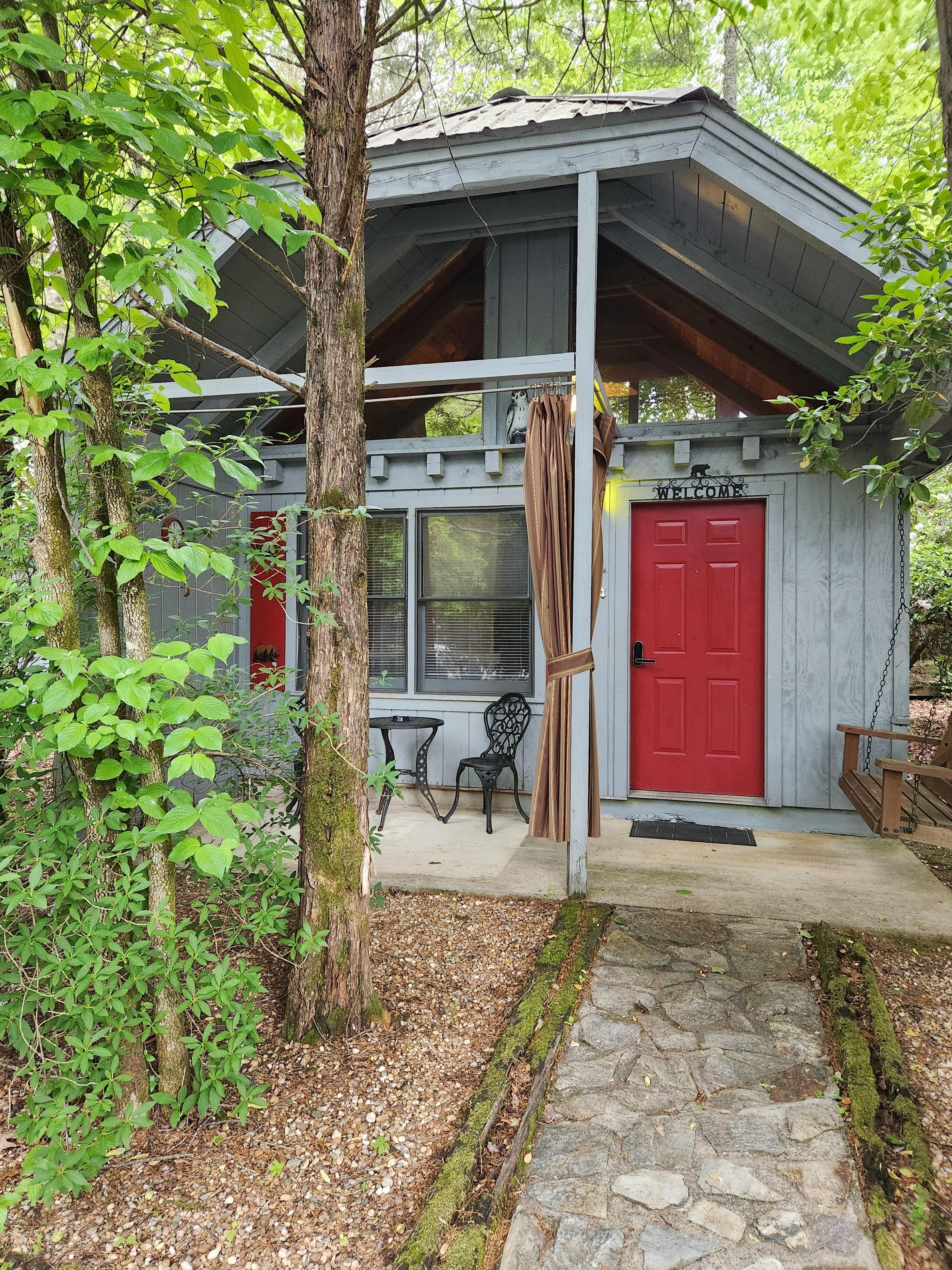 Entering our cozy cabin.