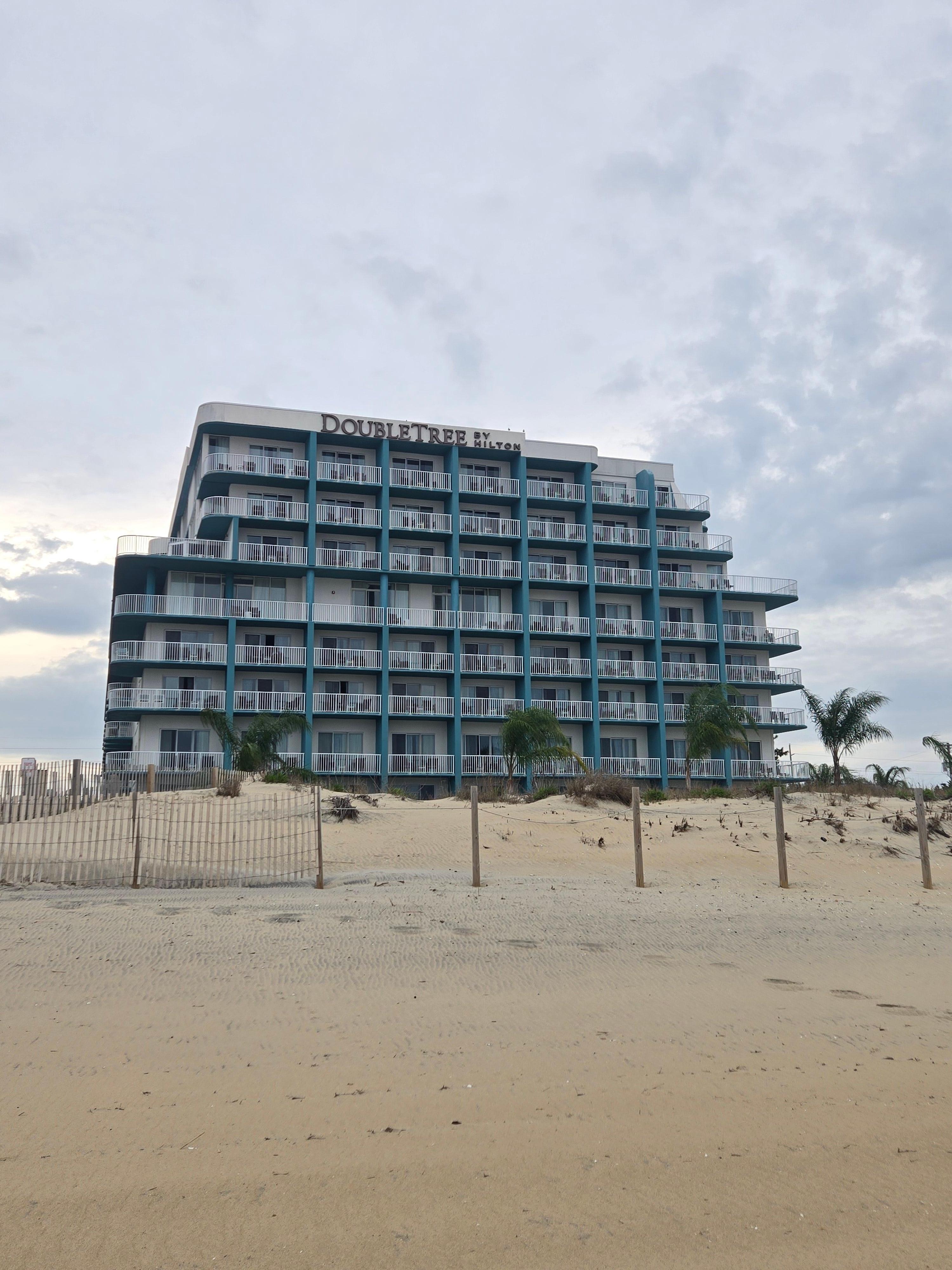 This is the hotel from the beach our room was the top right corner.