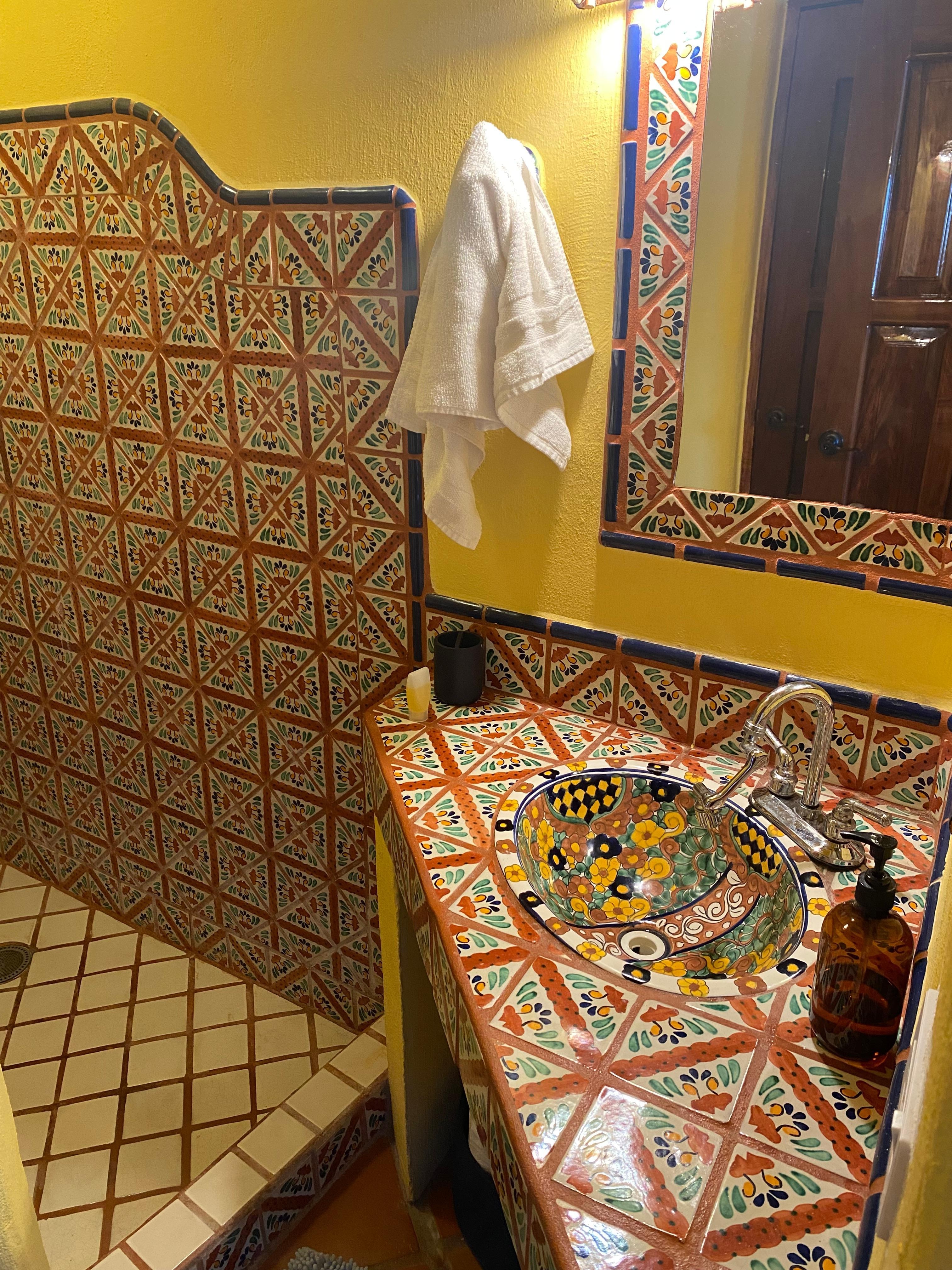 Each bed and bath has unique tile, this was one of the bathrooms.