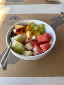 Fruit salad with yogurt and honey