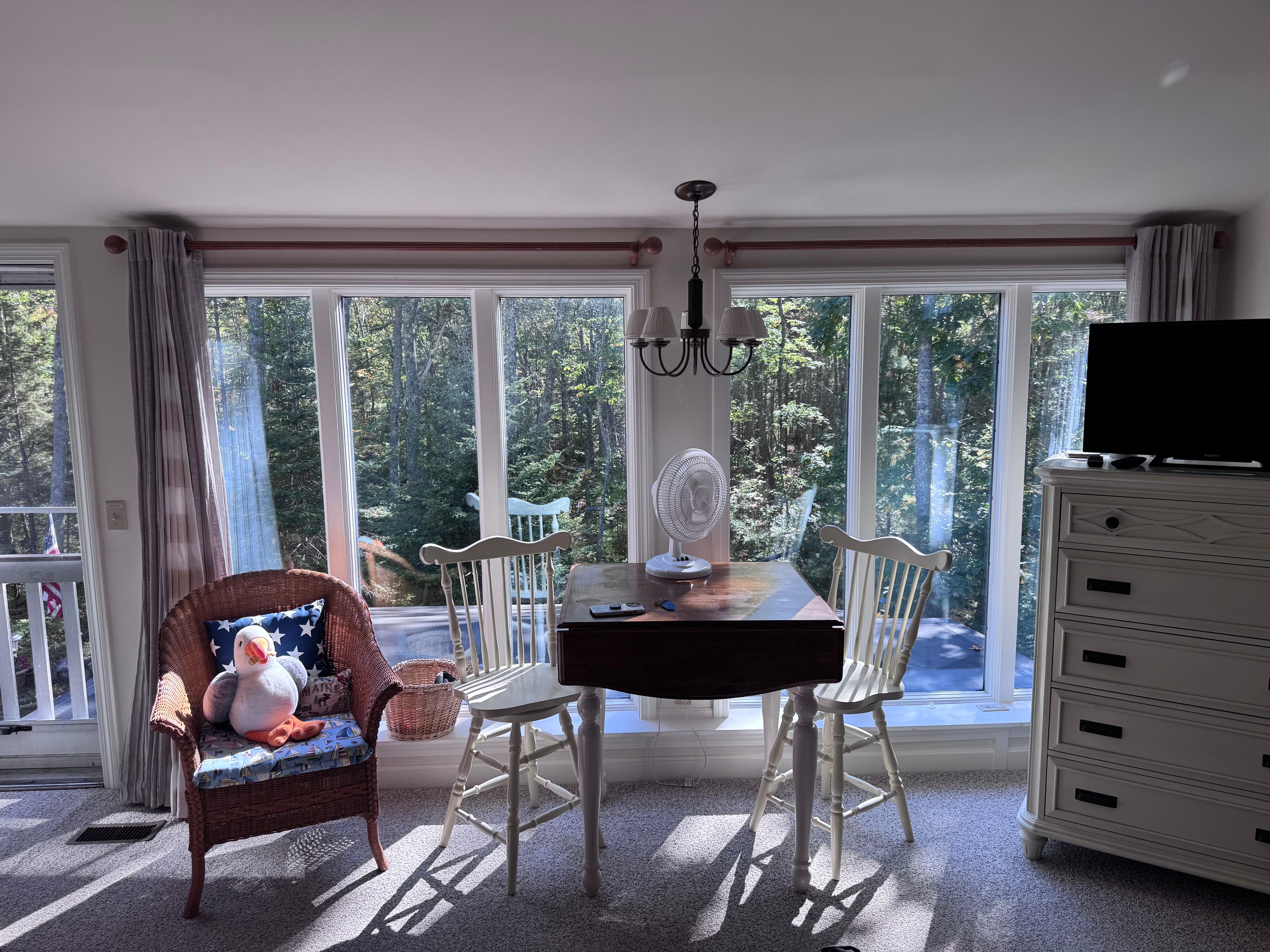 Private, serene view into the wooded area out back. 