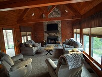 Wood burning fireplace in the gathering room.