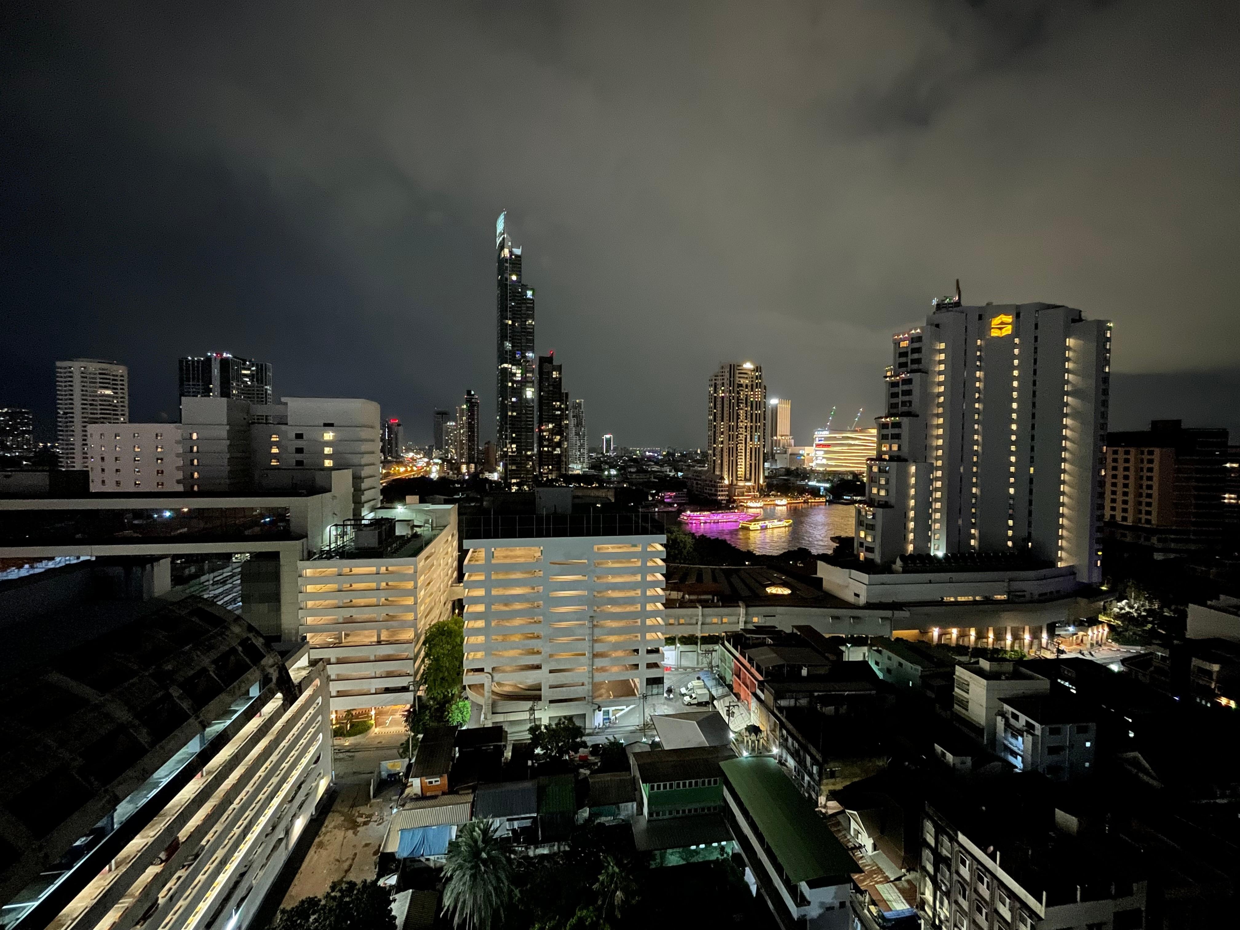 Night view from the balcony across Chao Praya River