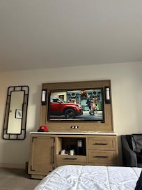 Nice big tv
Keurig coffee maker