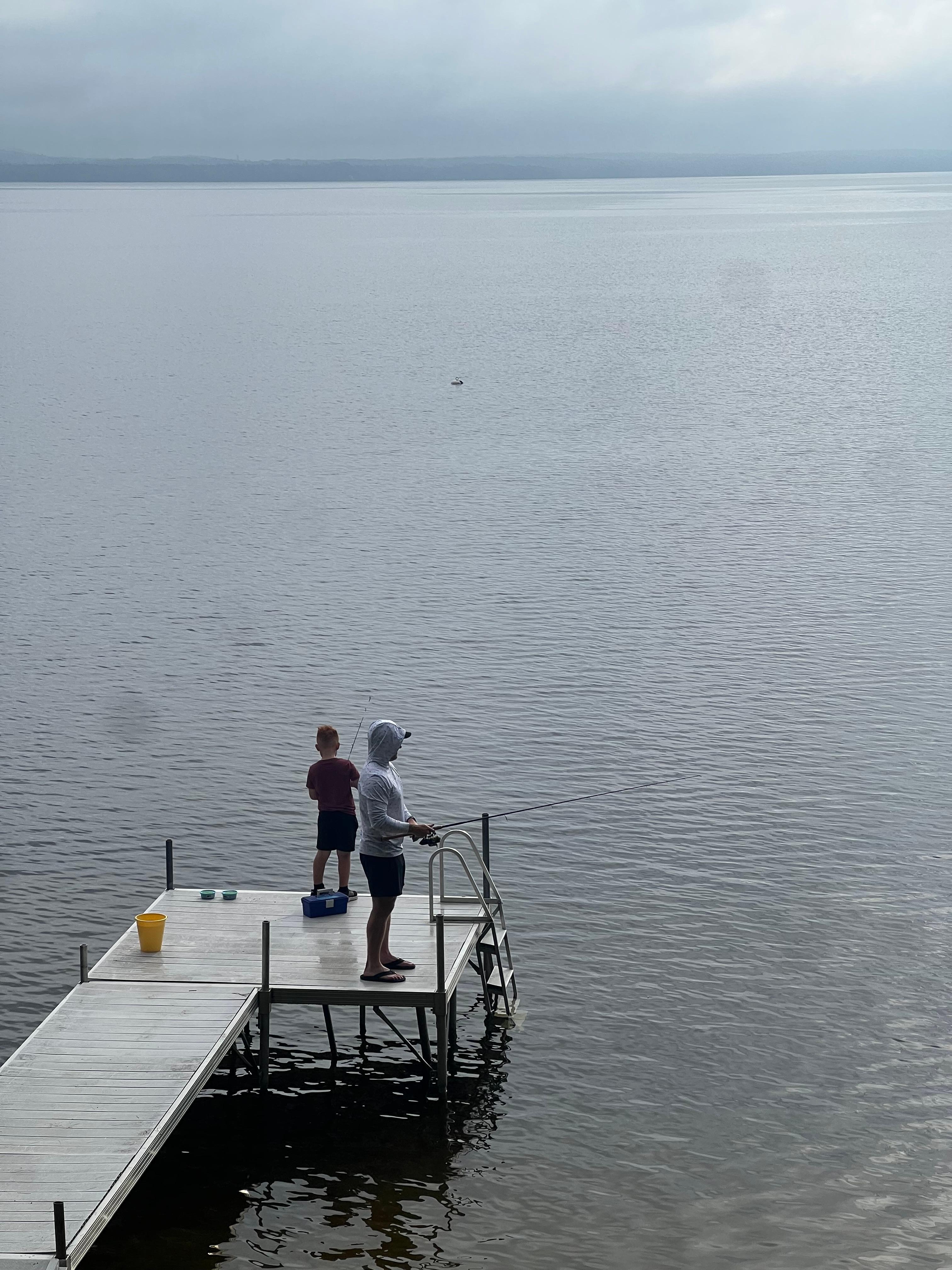 Fishing off the dock and enjoying Maine!