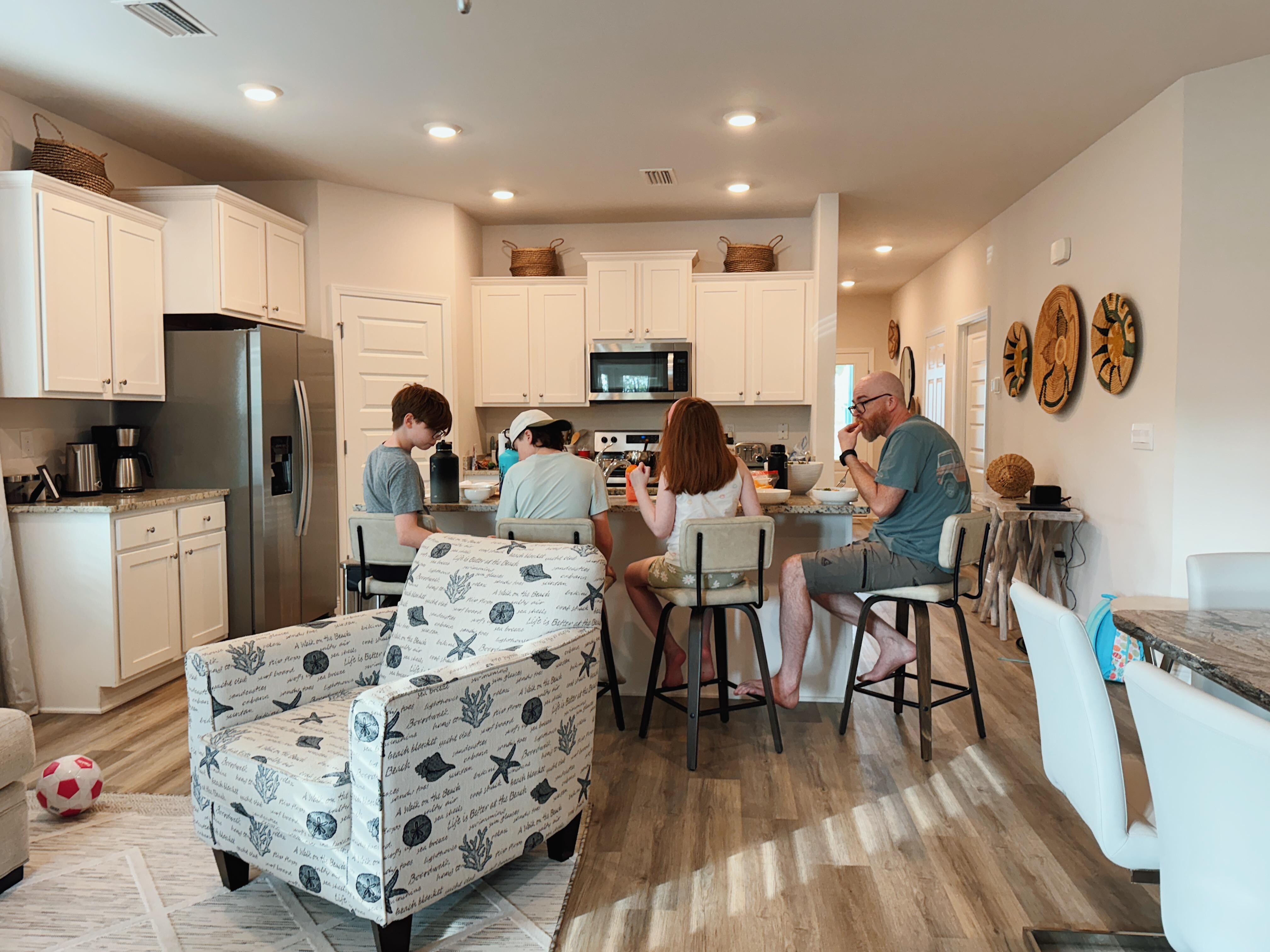 Everybody loved mealtime around the kitchen island!