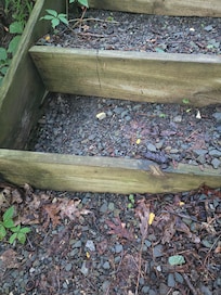 Gravel steps washed away.