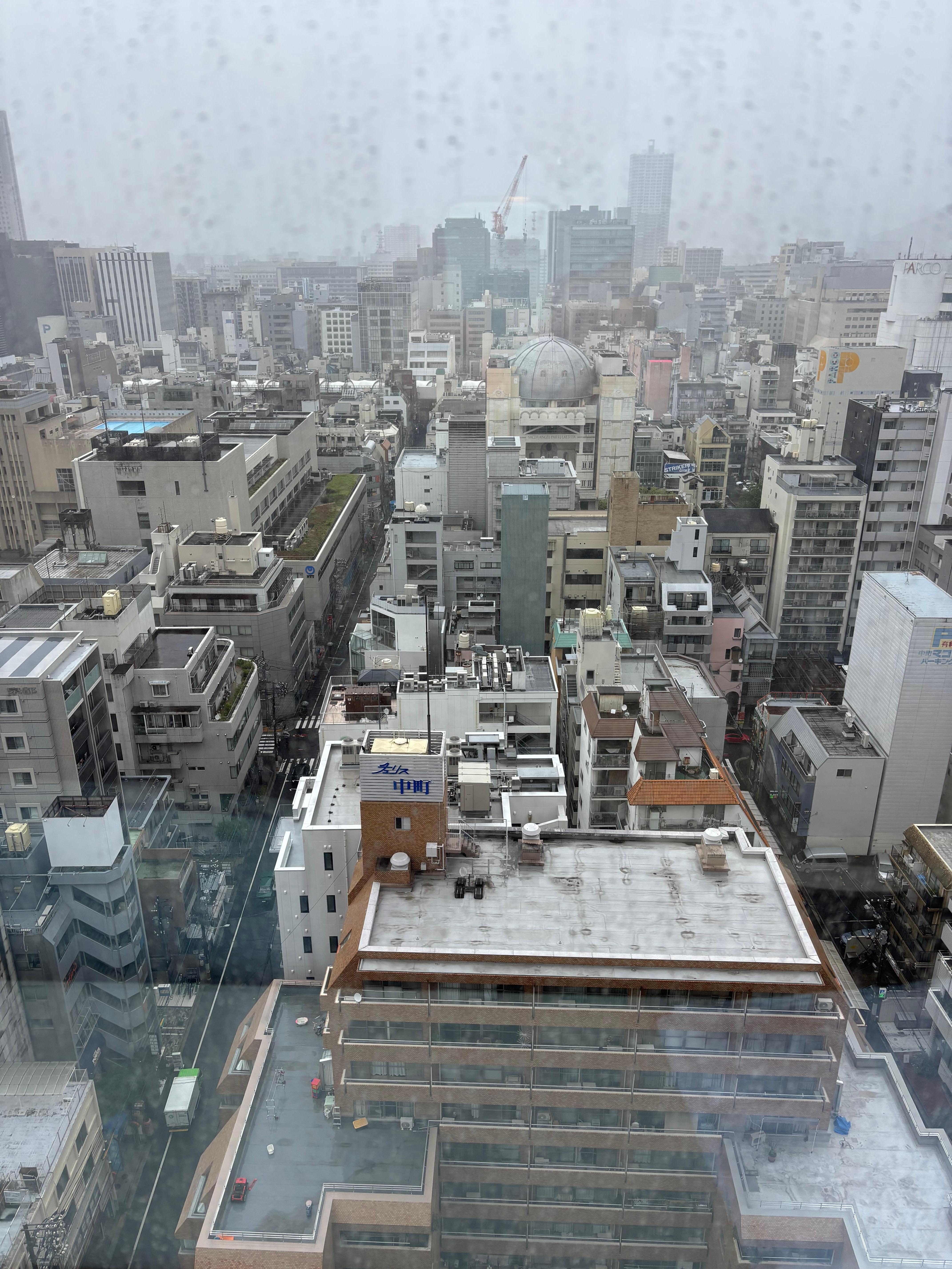 View from my hotel room on a rainy day.