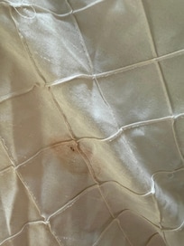 Blood stains on the bedsheets.