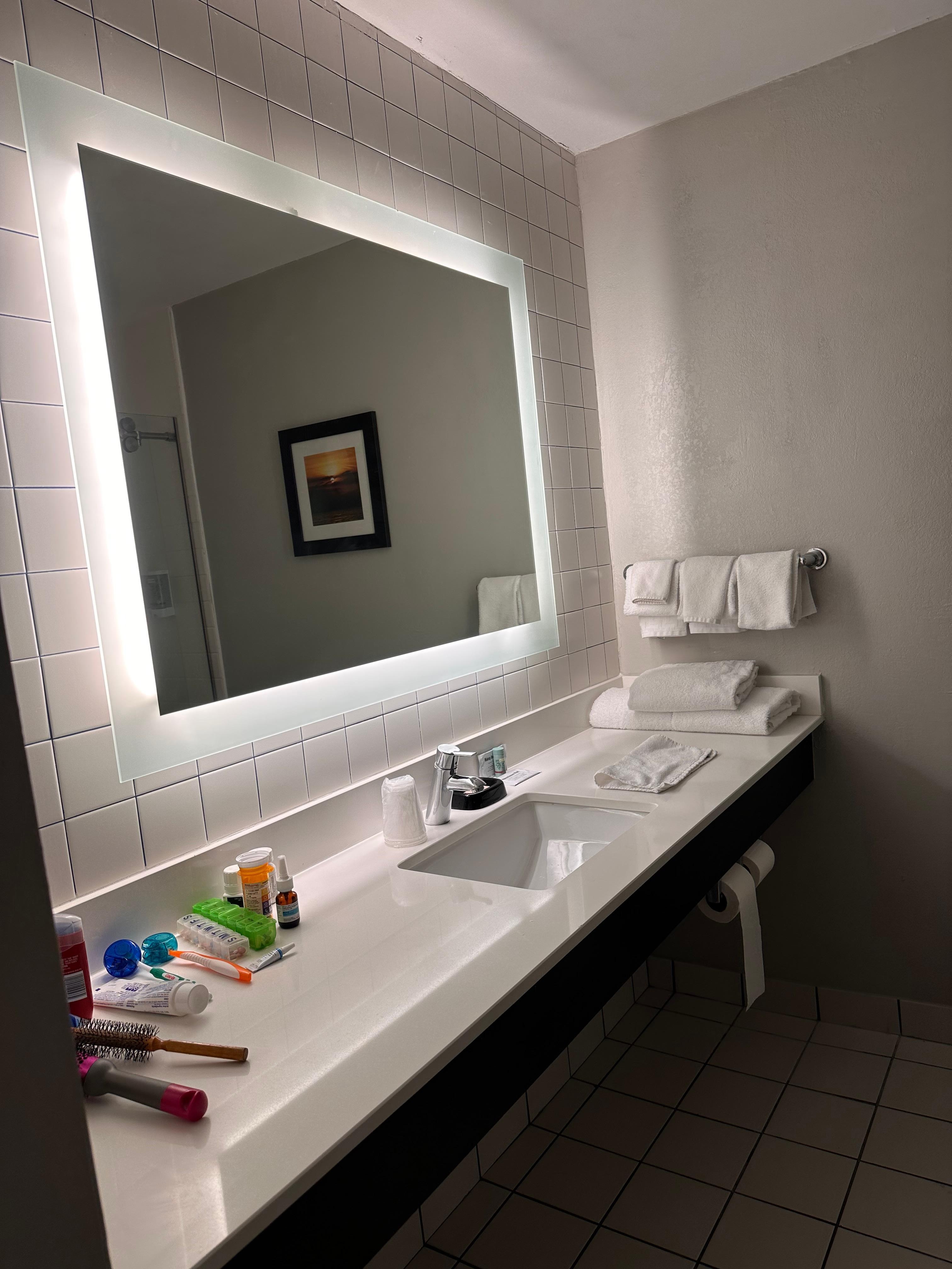 Bathroom clean and had a lot of counter space