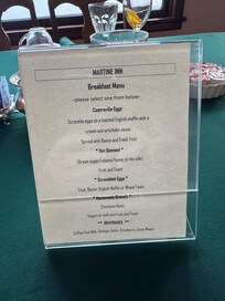 Menu for breakfast