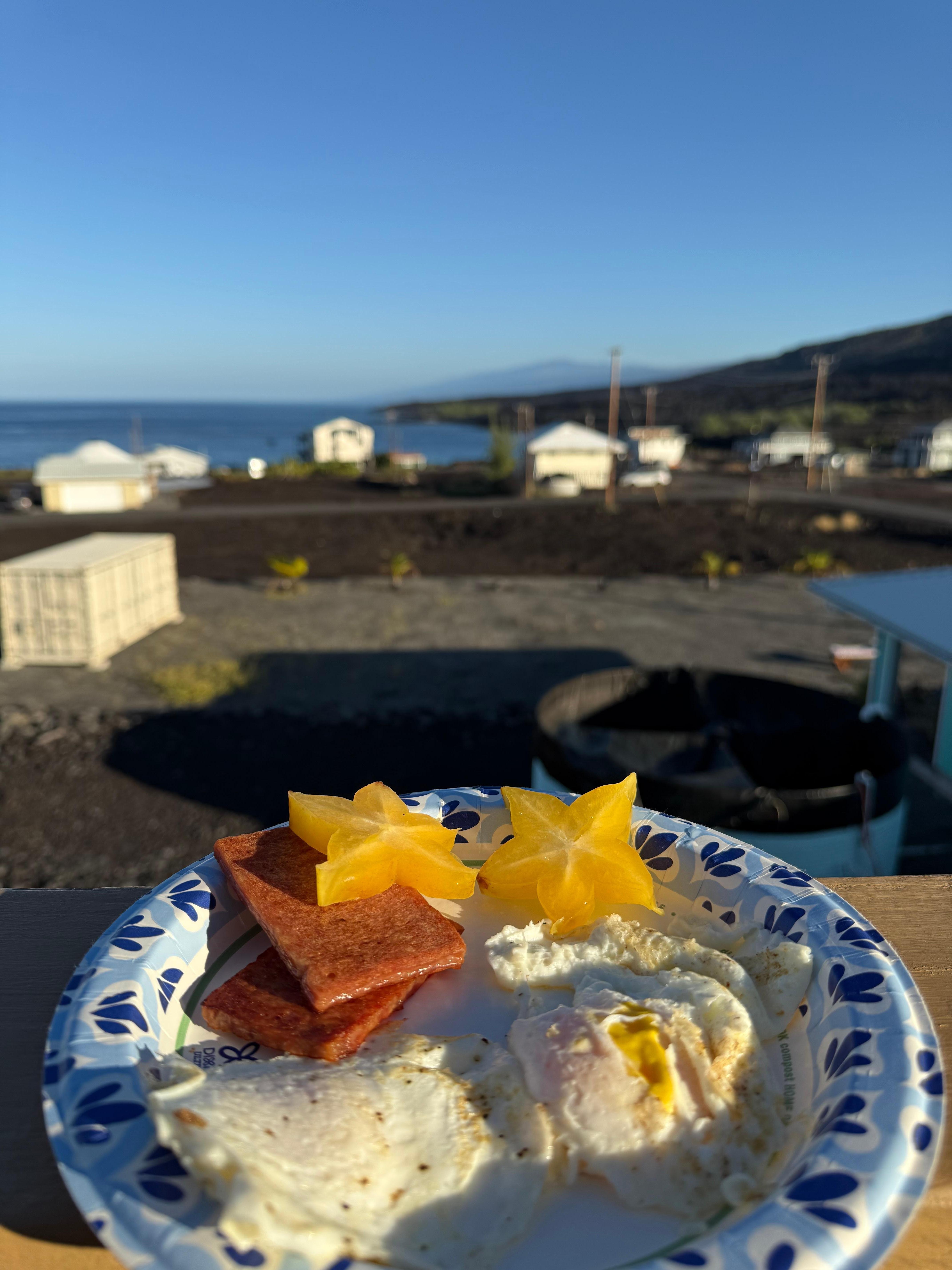 Morning breakfast on the deck listening to the waves crash