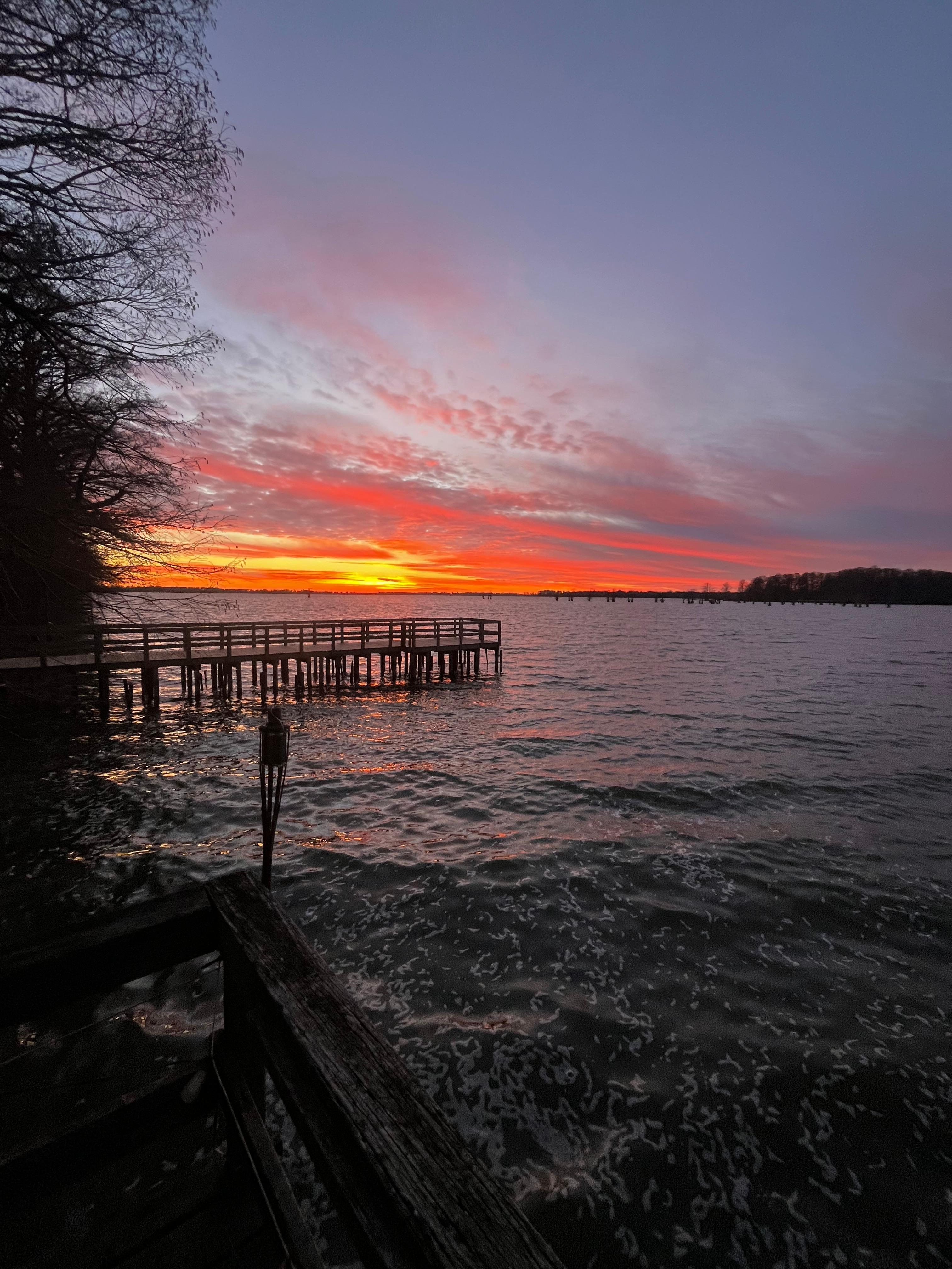 Sunset over the lake off the dock