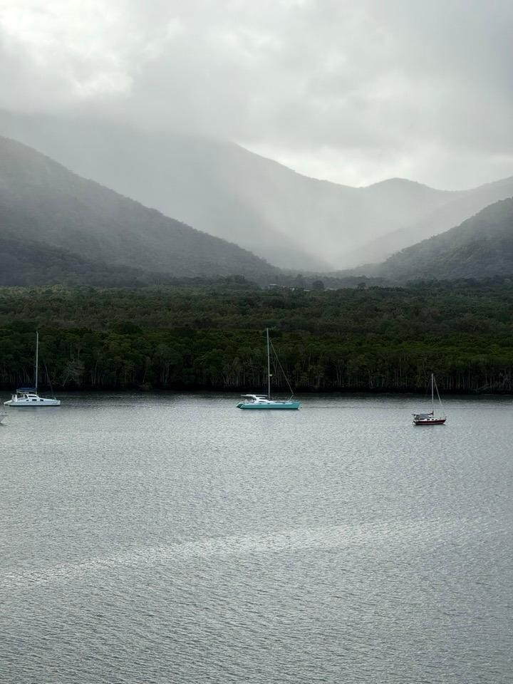 View from balcony on a rainy day.
