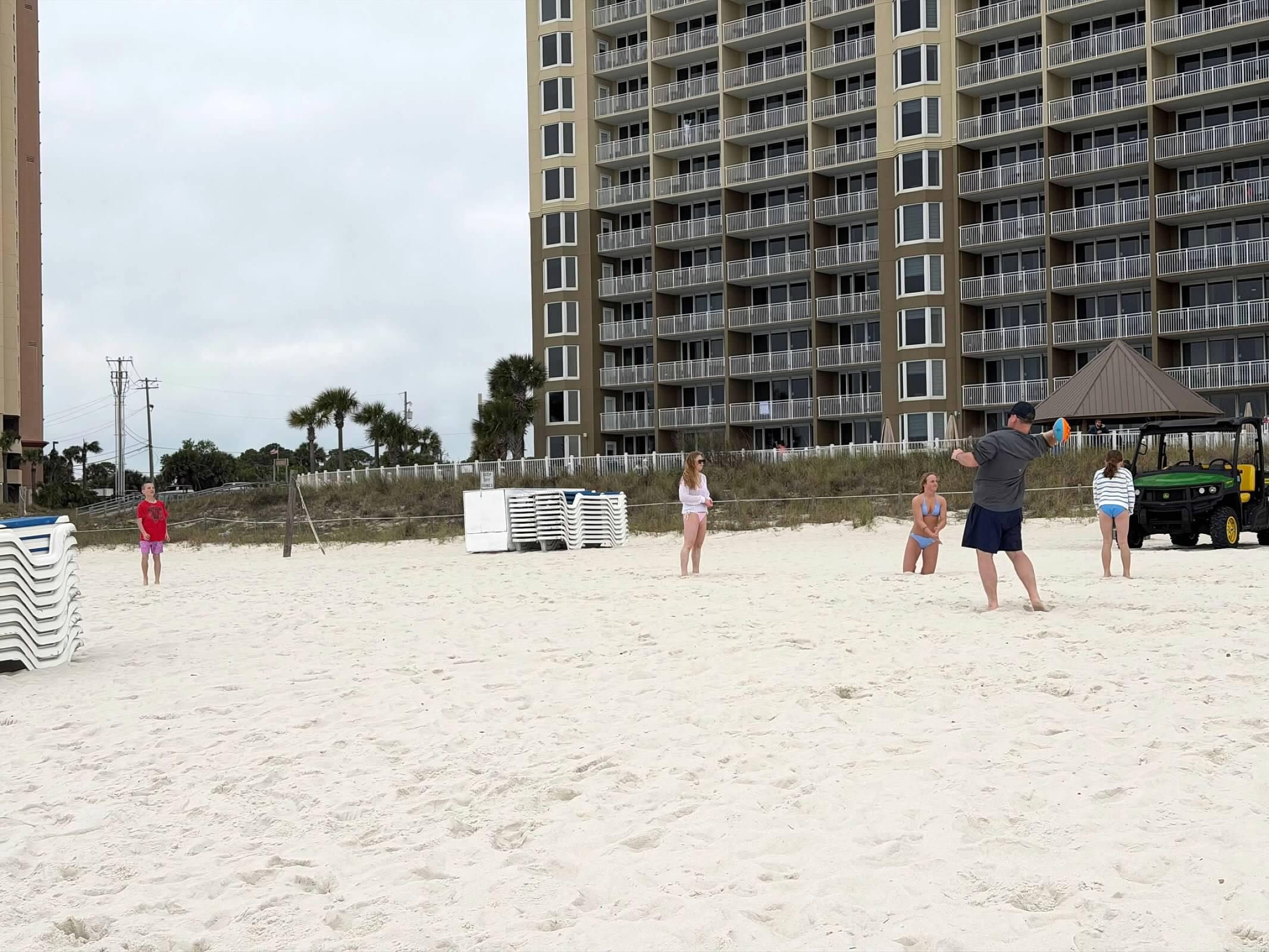Overcast called for a football game on the beach.  That's the building in the background.