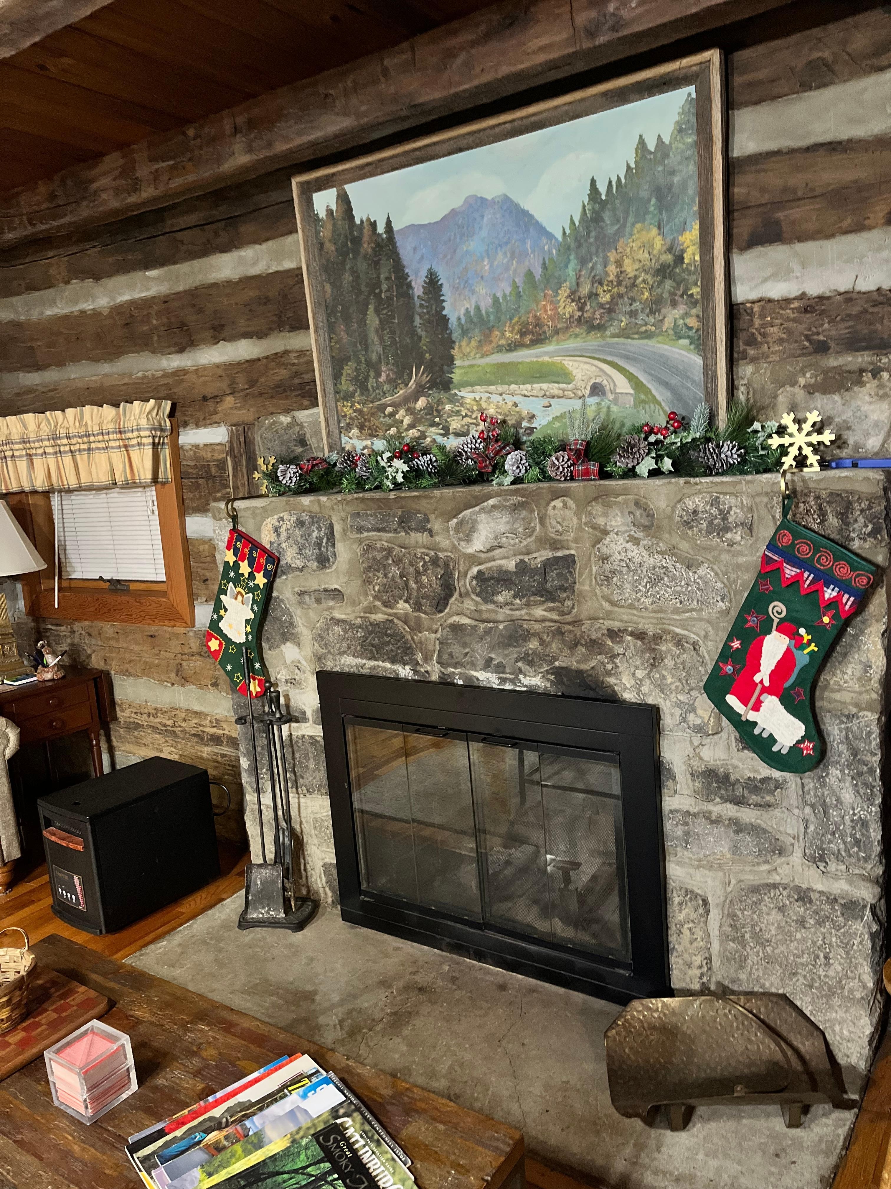 Inside cabin real fireplace, wood provided!