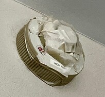 This is the smoke detector in our room. Because the room appeared to have been recently renovated i am assuming this was done by the painters. It is too high to be reached without a ladder.
