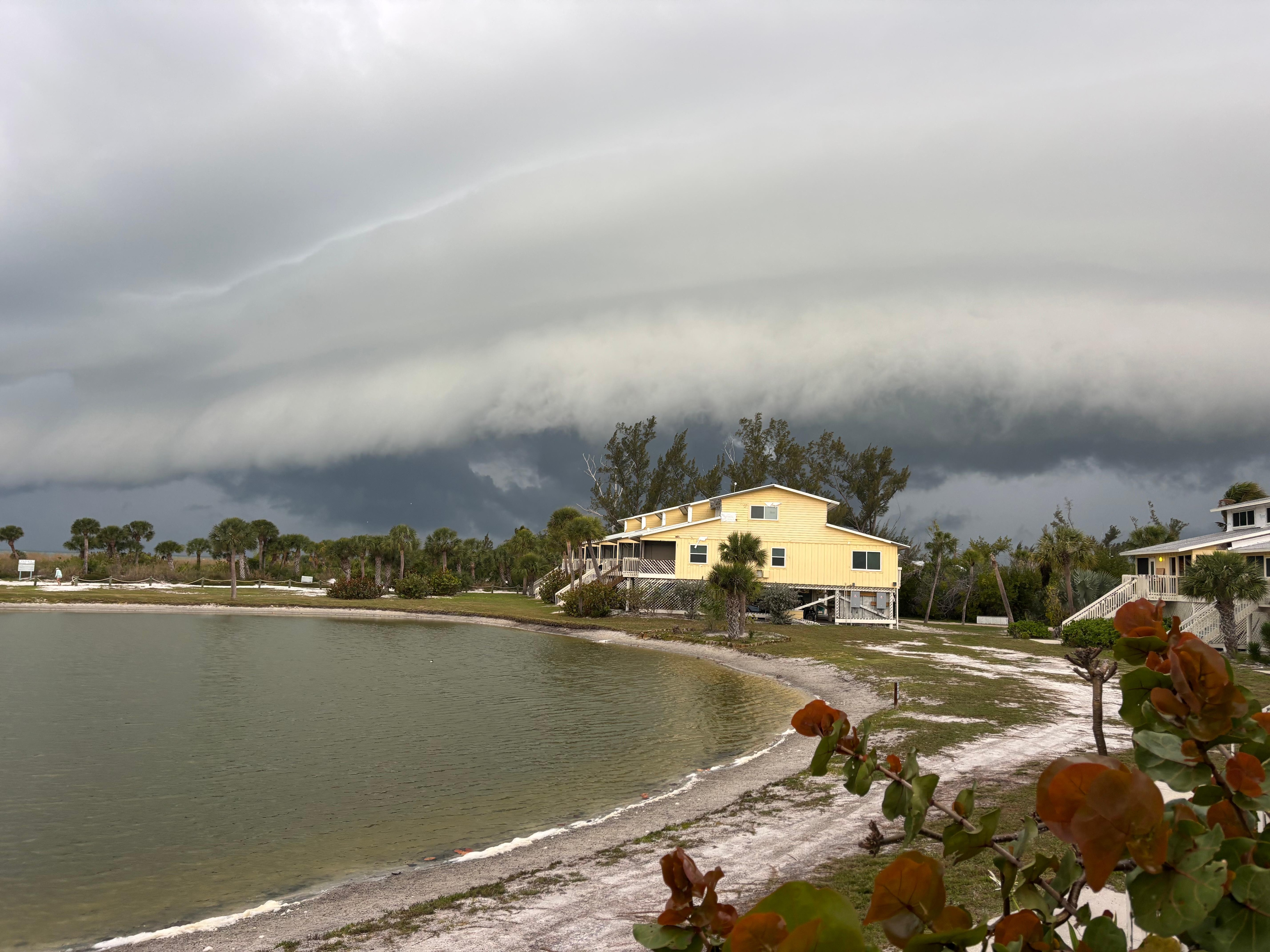 Front porch view of a storm rolling in