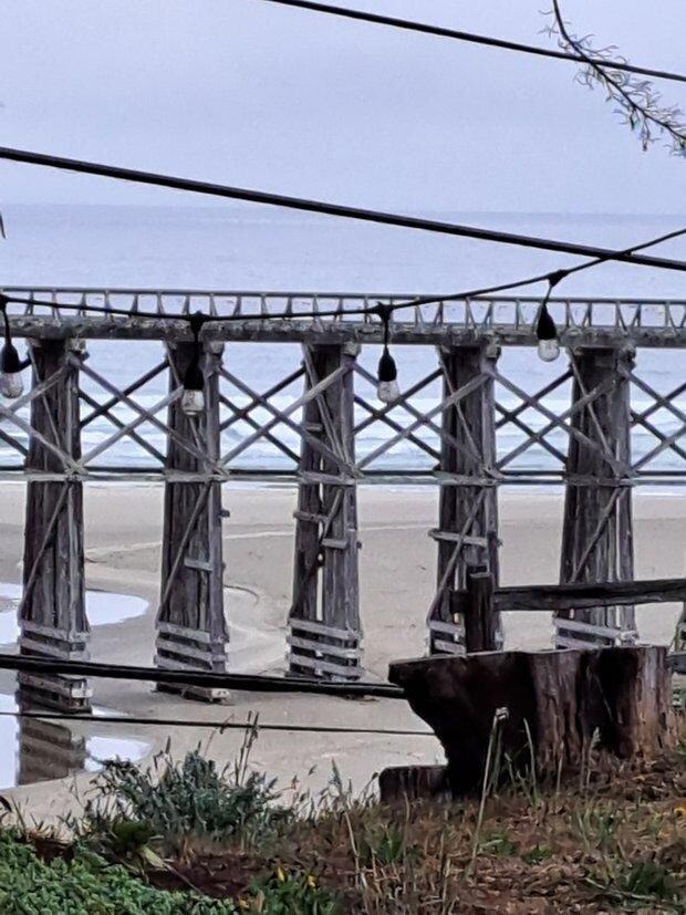 Zoomed in view of Pudding Creek Trestle Bridge, taken from the grounds of BW Vista Manor hotel.