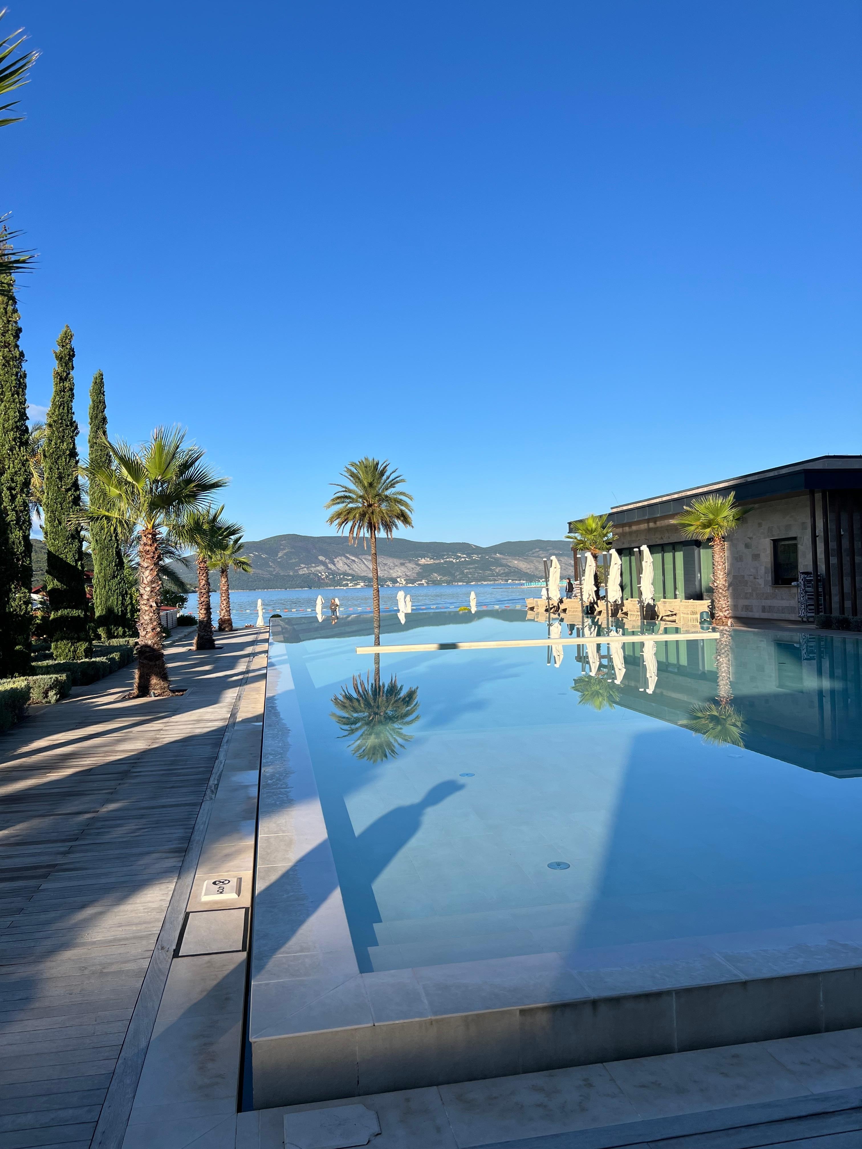 One of the many outdoor pools