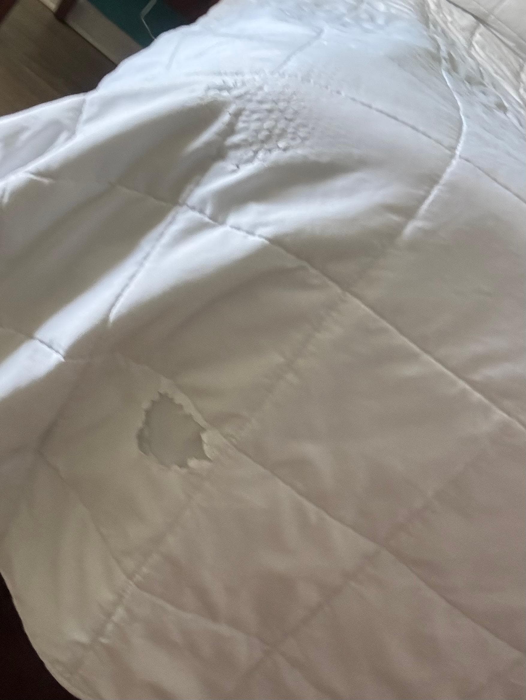 Holes in the comforter. 