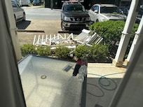 our porch, railing torn down.