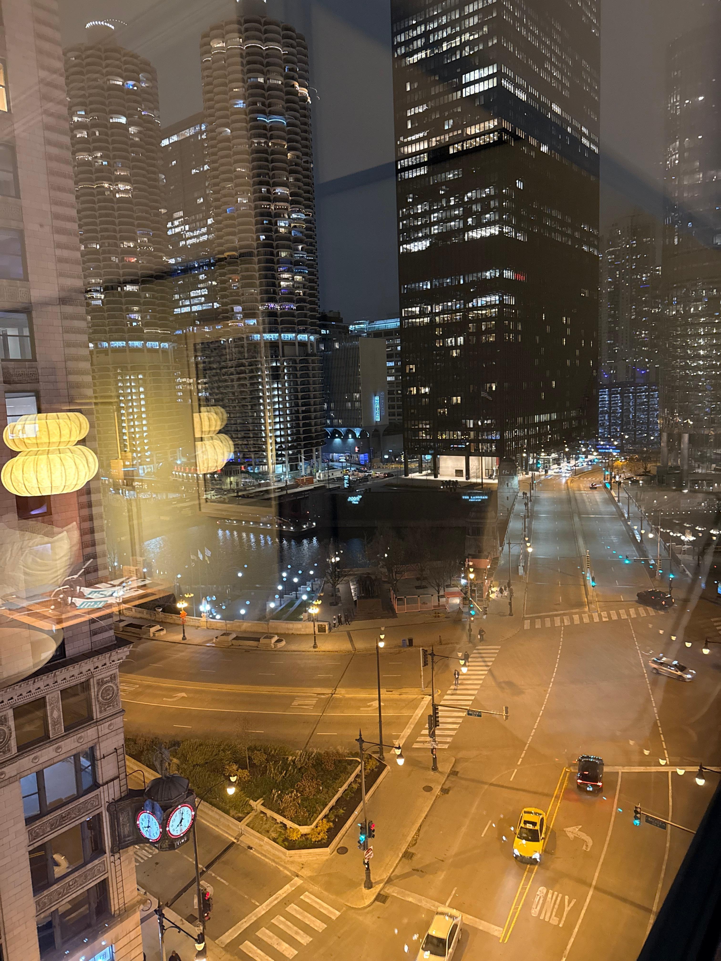 View out window of river at night