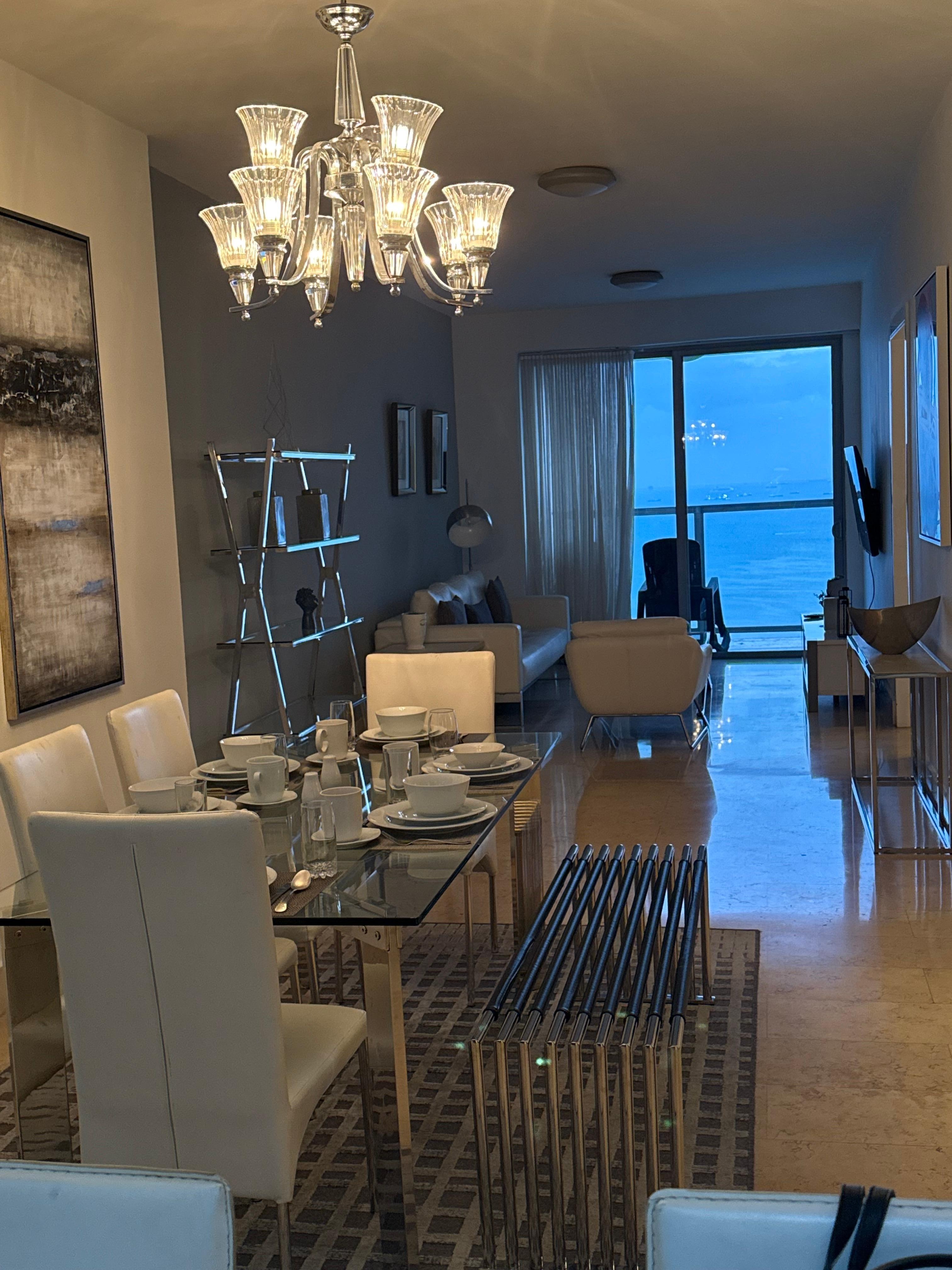 Living and dining area with the ocean view
