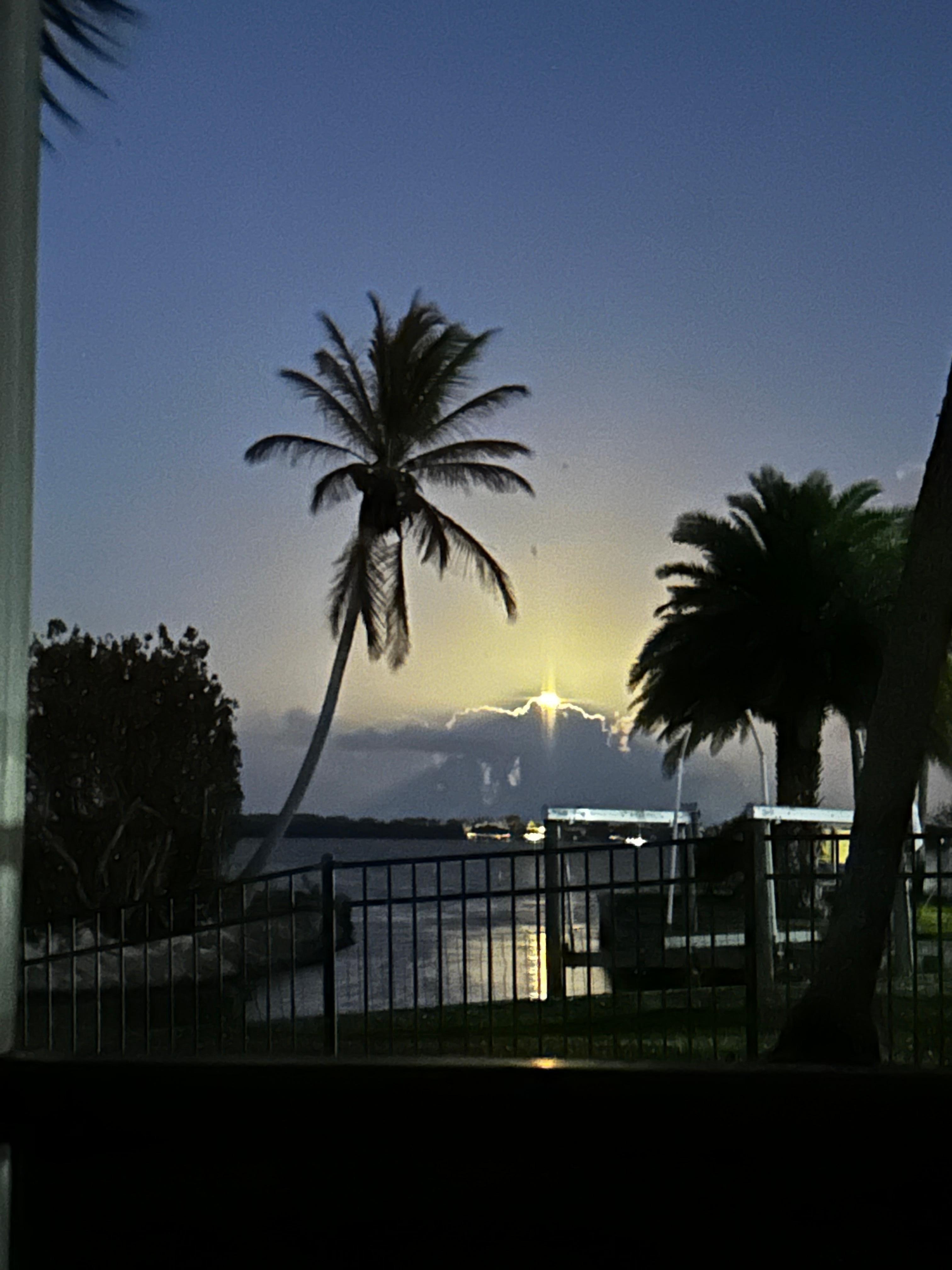 View from pool area in evening.