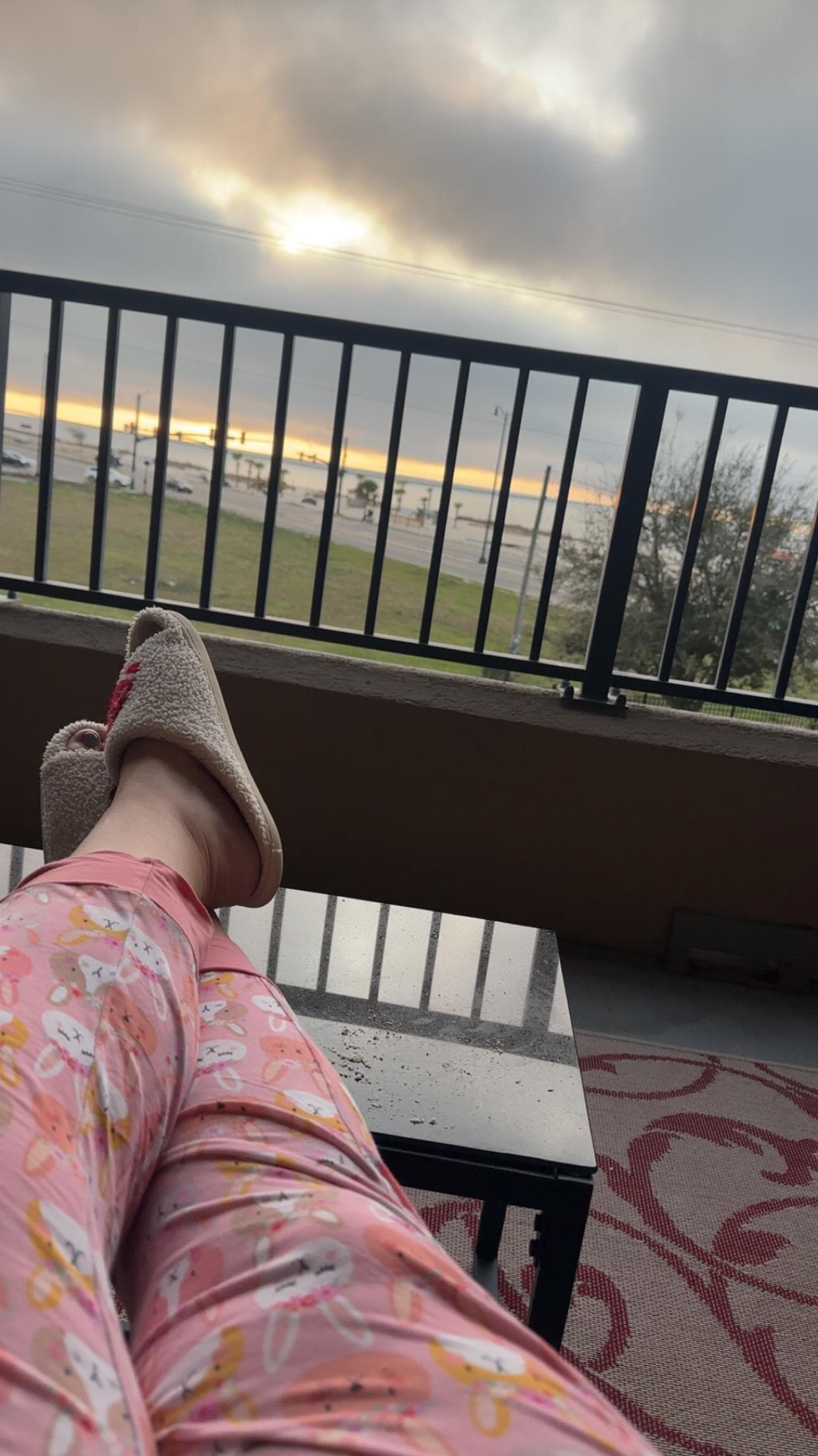 Morning balcony view of beach 