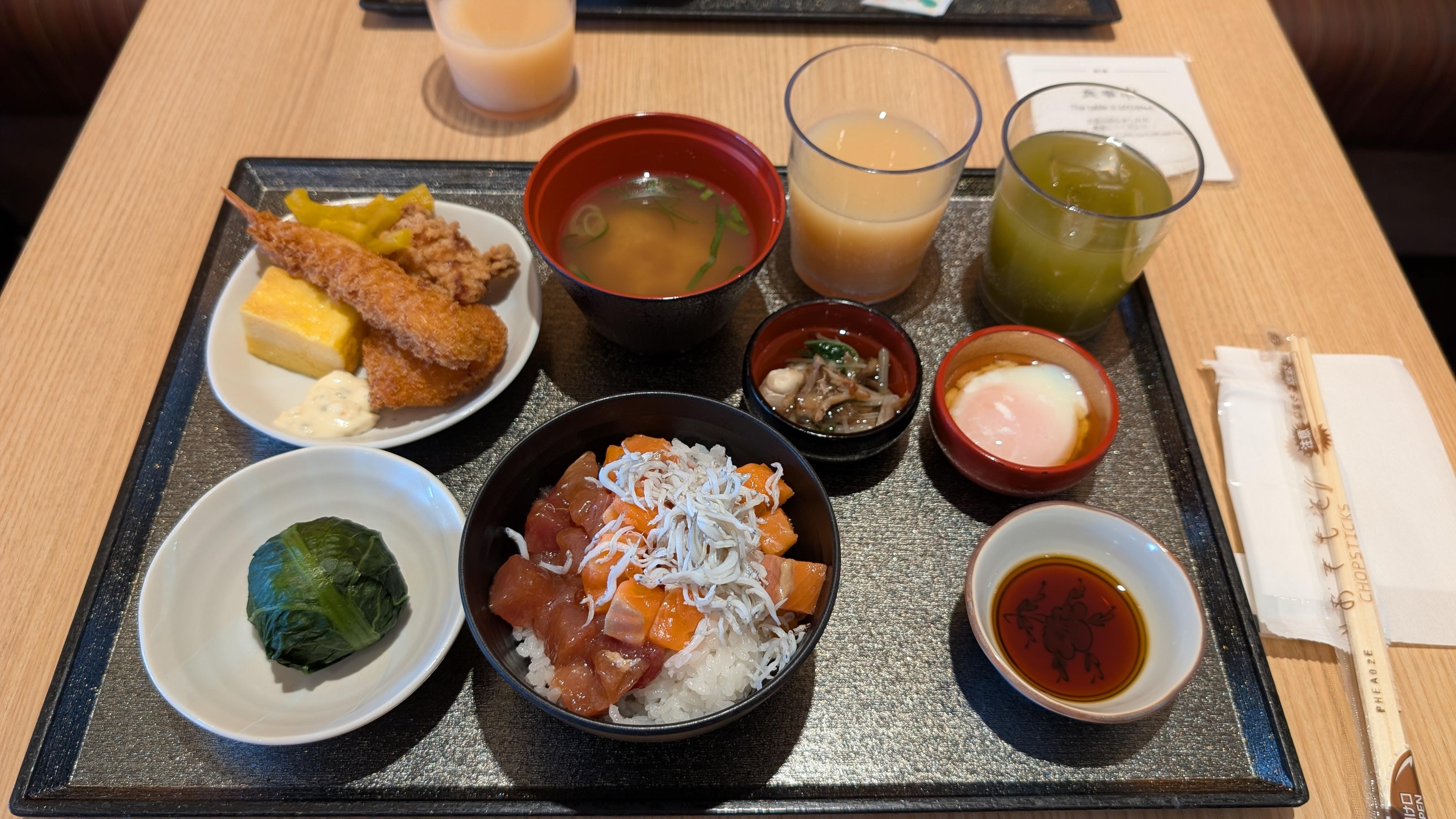 Buffet breakfast (2500 yen if not included in your room rate). Be sure to tty the mochi dessert!